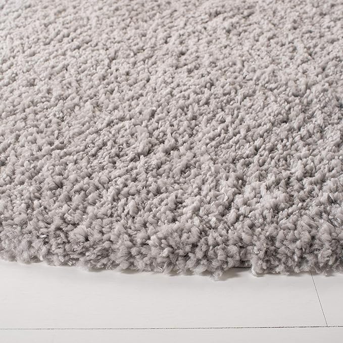 SAFAVIEH Fontana Shag Collection Area Rug - 5'3" Round, Grey, Solid Design, Non-Shedding & Easy Care, 2-inch Thick Ideal for High Traffic Areas in Living Room, Bedroom (FNT800F)