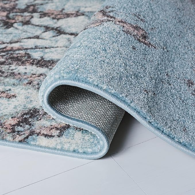 SAFAVIEH Glacier Collection 2'3" x 6' Blue/Pink GLA125L Modern Abstract Non-Shedding Living Room Bedroom Runner Rug