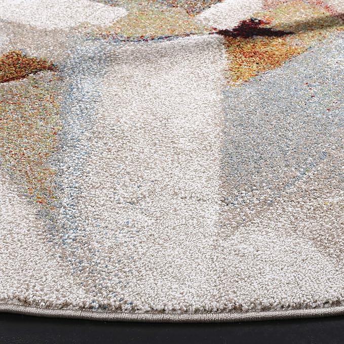 SAFAVIEH Porcello Collection 6'7" Round Grey/Multi PRL6937B Modern Abstract Non-Shedding Dining Room Entryway Foyer Living Room Bedroom Area Rug