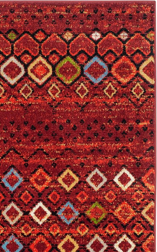 SAFAVIEH Amsterdam Collection Area Rug - 8' x 10', Terracotta & Multi, Moroccan Boho Design, Non-Shedding & Easy Care, Ideal for High Traffic Areas in Living Room, Bedroom (AMS108D)