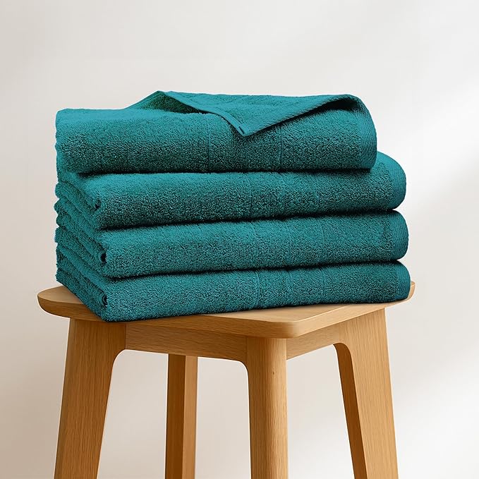 Bath Towels Set of 4 – 100% Cotton Teal Extra Large Towels for Bathroom, Spa Use (55x28 in) – Super Soft and Quick Dry Large Bath Sheets for Adults