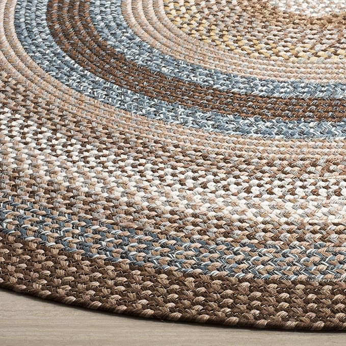 SAFAVIEH Washable Rug Outdoor Braided Collection - 8' Round, Brown & Multi, Handmade & Reversible, Non-Shedding & Easy to Clean, Ideal for Patio, Backyard, Mudroom (BRD313A)