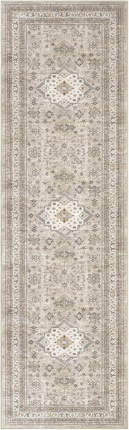 Vintage Hallway Runner Rug 3x10: Large Soft Washable Entryway for Kitchen Laundry Room Non-Slip Backing Runner for Entrance Living Room Bedroom Bathroom - Beige