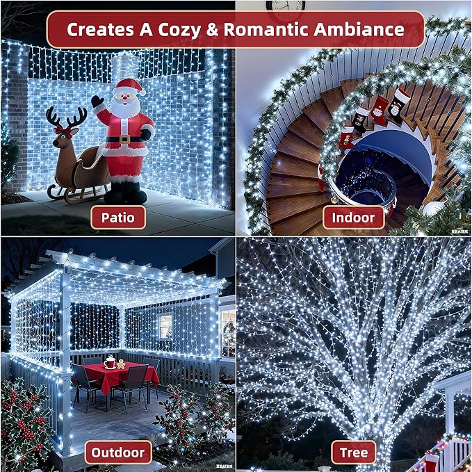 300 LED Outdoor Christmas Lights 75ft, 12 Lighting Modes Indoor String Lights Dimmable & Timer Memory, Outsite Waterproof Tree Lights for Xmas Garden Wedding Party Holiday Decorations Cool White