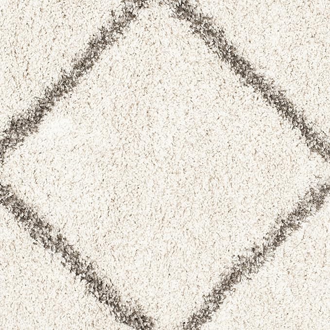 SAFAVIEH Hudson Shag Collection Area Rug - 7' Round, Ivory & Grey, Modern Trellis Design, Non-Shedding & Easy Care, 2-inch Thick Ideal for High Traffic Areas in Living Room, Bedroom (SGH281A)