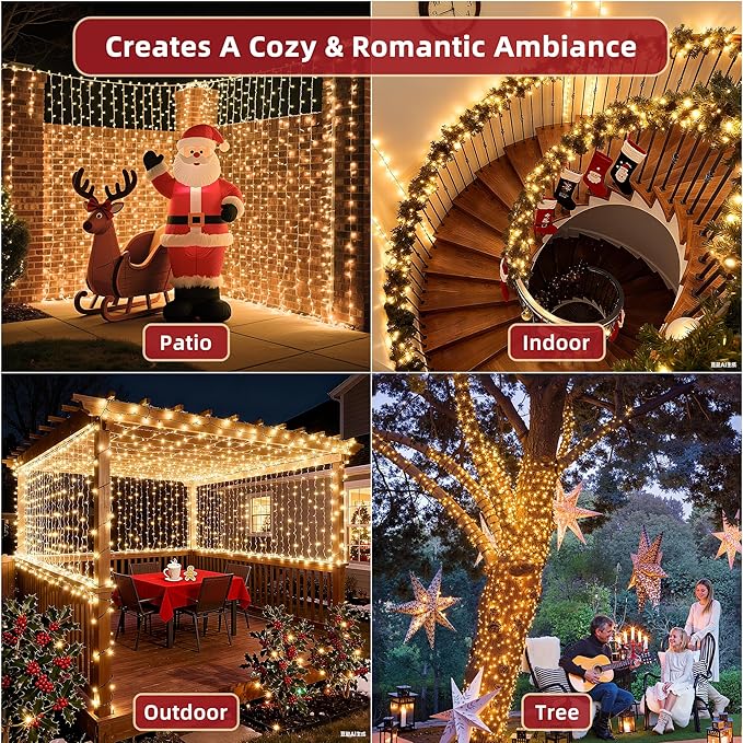 470ft Outdoor Christmas Lights, 1500 LED Super Long String Lights 12 Modes & Timer Memory, Dimmable Outsite Waterproof Light Strings for Xmas Tree Garden Wedding Party Holiday Decorations Warm White
