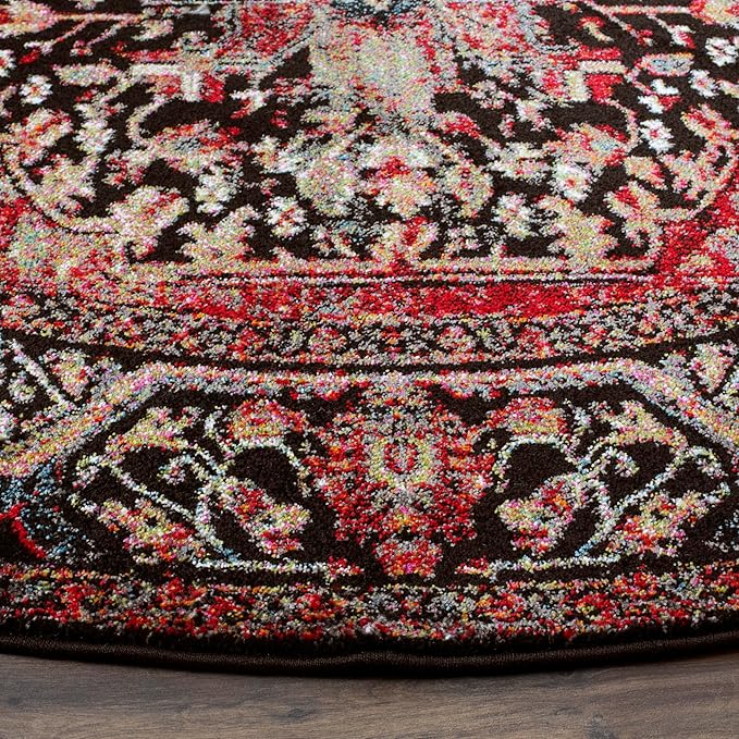 SAFAVIEH Vintage Hamadan Collection 11' Round Red / Multi VTH215A Oriental Traditional Persian Non-Shedding Dining Room Entryway Foyer Living Room Bedroom Area Rug