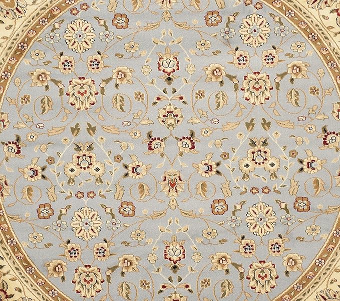 SAFAVIEH Lyndhurst Collection Area Rug - 8' Round, Light Blue & Ivory, Traditional Oriental Design, Non-Shedding & Easy Care, Ideal for High Traffic Areas in Living Room, Bedroom (LNH312B)