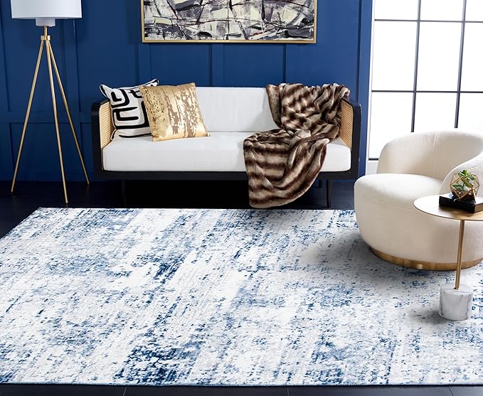 SAFAVIEH Area Rug 8x10 - Amelia Collection - Large - Ivory & Navy, Modern Design, Non-Shedding & Easy Cleaning, Ideal for Living Room, Bedroom, Office, Dining Space (ALA700B)