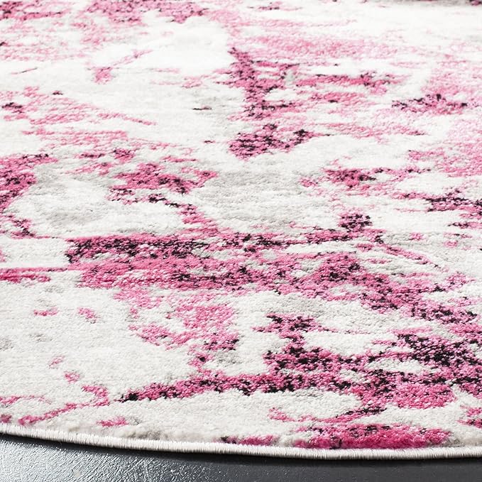 SAFAVIEH Skyler Collection Area Rug - 8' Round, Pink & Ivory, Modern Abstract Design, Non-Shedding & Easy Care, Ideal for High Traffic Areas in Living Room, Bedroom (SKY186N)