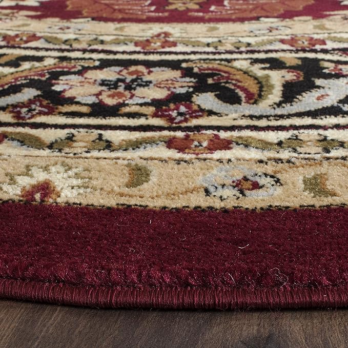 SAFAVIEH Lyndhurst Collection Area Rug - 6' Round, Red & Black, Traditional Oriental Design, Non-Shedding & Easy Care, Ideal for High Traffic Areas in Living Room, Bedroom (LNH330B)