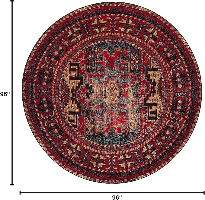 SAFAVIEH Vintage Hamadan Collection 8' Round Red/Multi VTH213A Traditional Oriental Living Room Dining Bedroom Foyer Area Rug