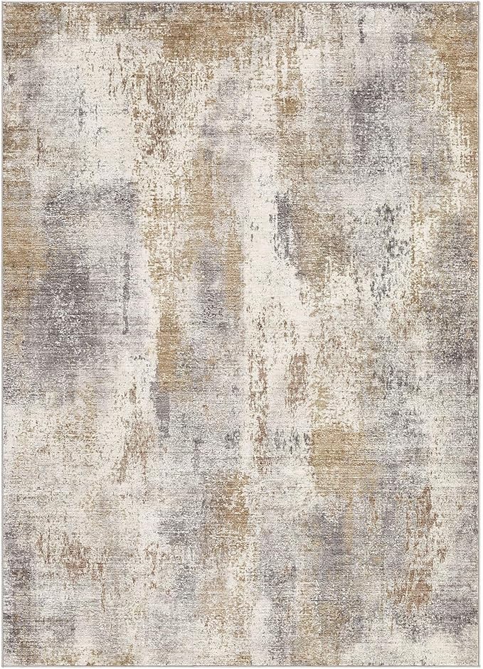 Area Rug Living Room Rugs - 9x12 Washable Large Soft Indoor Neutral Modern Abstract Low Pile Rug Carpet for Bedroom Dining Room Farmhouse Home Office - Brown Grey