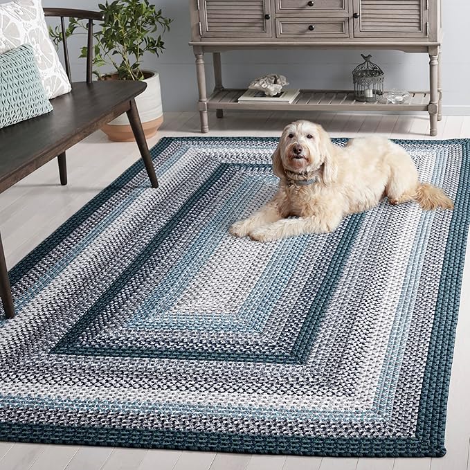 SAFAVIEH Washable Rug Outdoor Braided Collection - 5' x 8', Teal & Multi, Handmade & Reversible, Non-Shedding & Easy to Clean, Ideal for Patio, Backyard, Mudroom (BRD308J)
