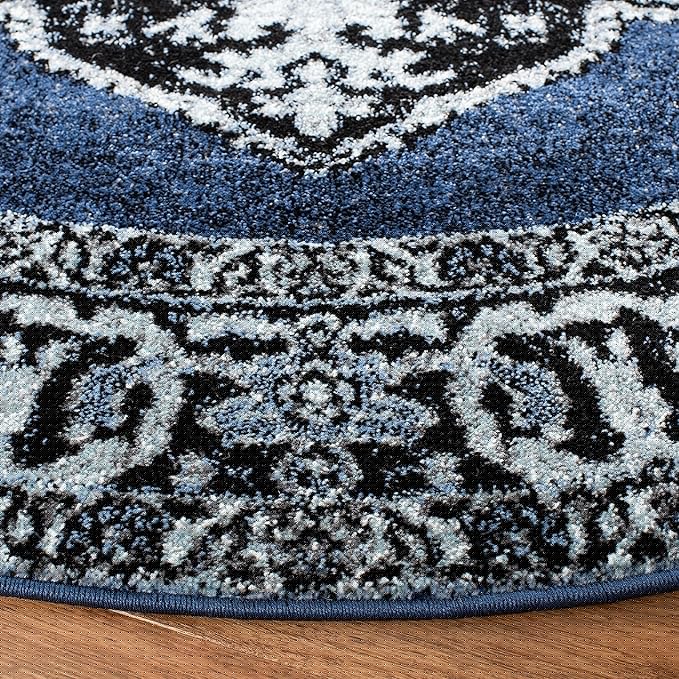 SAFAVIEH Vintage Hamadan Collection 3' Round Blue/Grey VTH219M Oriental Traditional Persian Non-Shedding Living Room Bedroom Area Rug