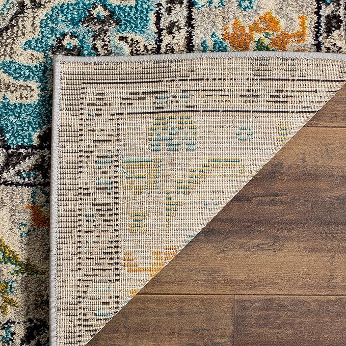 SAFAVIEH Monaco Collection Area Rug - 10' x 14', Grey & Light Blue, Non-Shedding & Easy to Clean, Distressed Medallion Design, Ideal for Living Room, Bedroom, Dining Space (MNC243G)