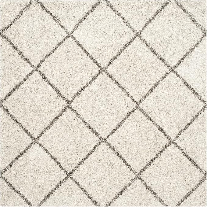 SAFAVIEH Hudson Shag Collection Area Rug - 7' Square, Ivory & Grey, Modern Trellis Design, Non-Shedding & Easy Care, 2-inch Thick Ideal for High Traffic Areas in Living Room, Bedroom (SGH281A)