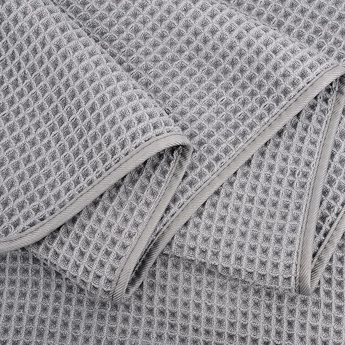 430 GSM Microfiber Oversize Quick Dry Lint Free Bath Towel, 60 x 30 in, 4 Pack (Waffle Weave)