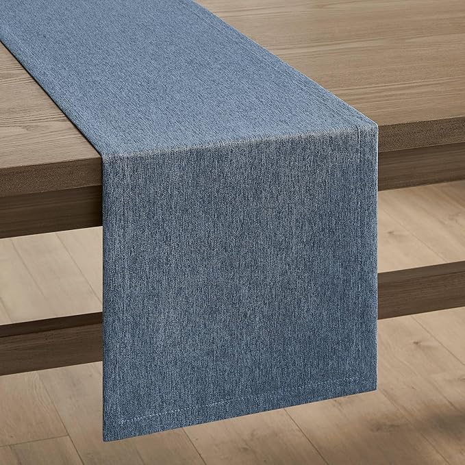 ZeeMart Basic Linen Style Table Runner, 14 x 60 Inch Navy Blue, Rustic Farmhouse Blue Table Runners 60 Inches Long, Everyday Polyester Table Runner - Machine Washable & Easy Care