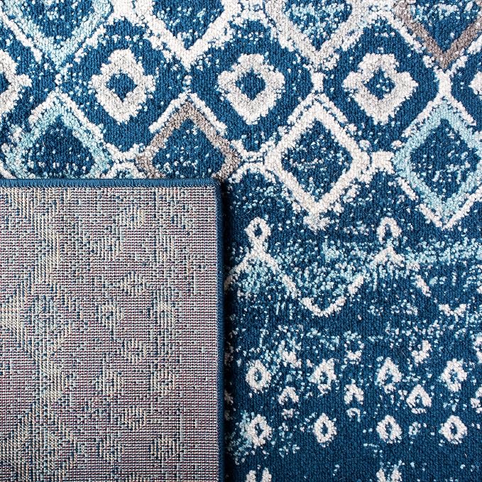 SAFAVIEH Amsterdam Collection 3' Round Navy/Beige AMS108N Moroccan Boho Non-Shedding Entryway Foyer Living Room Bedroom Kitchen Area Rug