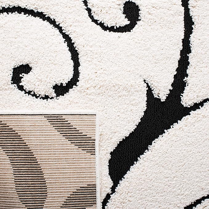 SAFAVIEH Florida Shag Collection Area Rug - 8' Square, Ivory & Black, Scroll Design, Non-Shedding & Easy to Clean, High-Low Plush Pile, Ideal for Living Room, Bedroom, Dining Space (SG455-1290)