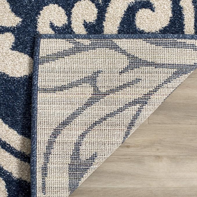 SAFAVIEH Amherst Collection Runner Rug - 2'3" x 7', Navy & Ivory, Floral Design, Non-Shedding & Easy Care, Ideal for High Traffic Areas in Living Room, Bedroom (AMT425P)
