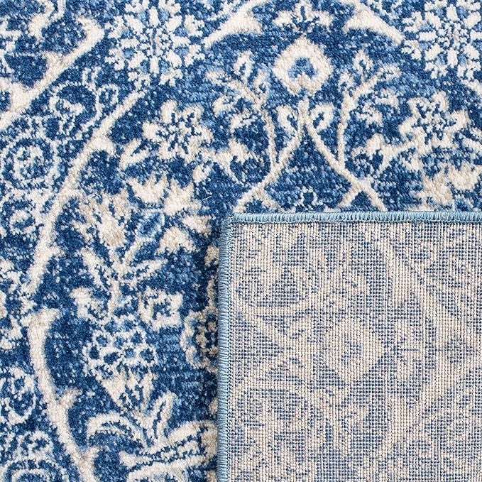 SAFAVIEH Brentwood Collection Runner Rug - 2' x 6', Navy & Light Grey, Floral Damask Ogee Trellis Design, Non-Shedding & Easy Care, Ideal for High Traffic Areas in Living Room, Bedroom (BNT860M)