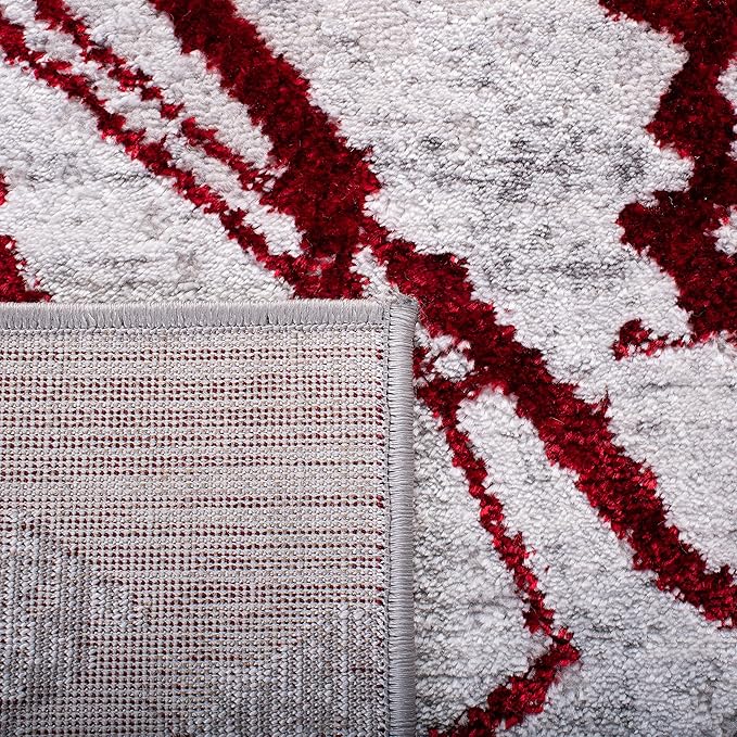 SAFAVIEH Amelia Collection Area Rug - 9' x 12', Grey & Red, Modern Abstract Design, Non-Shedding & Easy Care, Ideal for High Traffic Areas in Living Room, Bedroom (ALA293L)