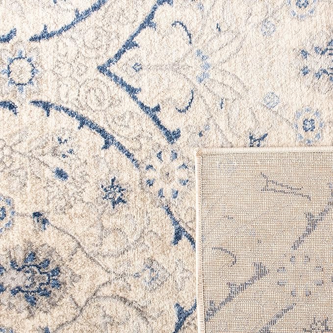 SAFAVIEH Brentwood Collection Area Rug - 10' x 13', Light Grey & Blue, Floral Damask Ogee Trellis Design, Non-Shedding & Easy Care, Ideal for High Traffic Areas in Living Room, Bedroom (BNT860G)
