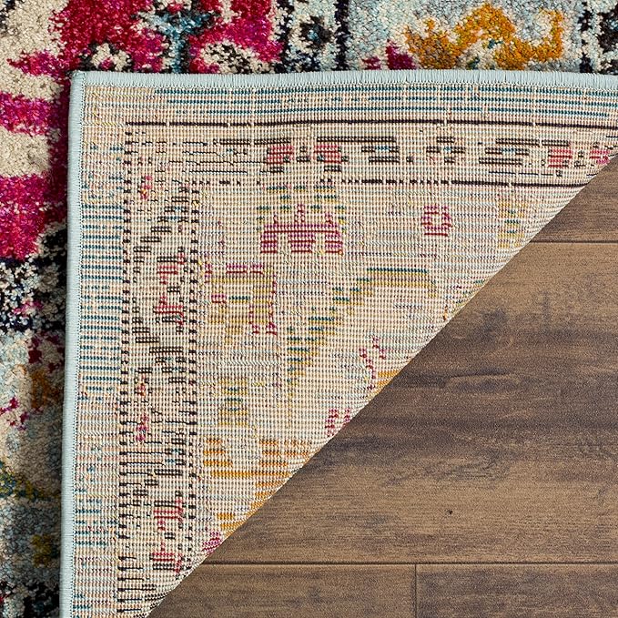 SAFAVIEH Monaco Collection Runner Rug - 2'2" x 8', Light Blue & Fuchsia, Non-Shedding & Easy to Clean, Distressed Medallion Design, Ideal for Living Room, Bedroom, Dining Space (MNC243J)