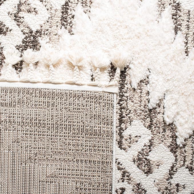 SAFAVIEH Moroccan Tassel Shag Collection Runner Rug - 2'3" x 6', Ivory & Brown, Boho Design, Non-Shedding & Easy Care, 2-inch Thick Ideal for High Traffic Areas in Living Room, Bedroom (MTS652A)