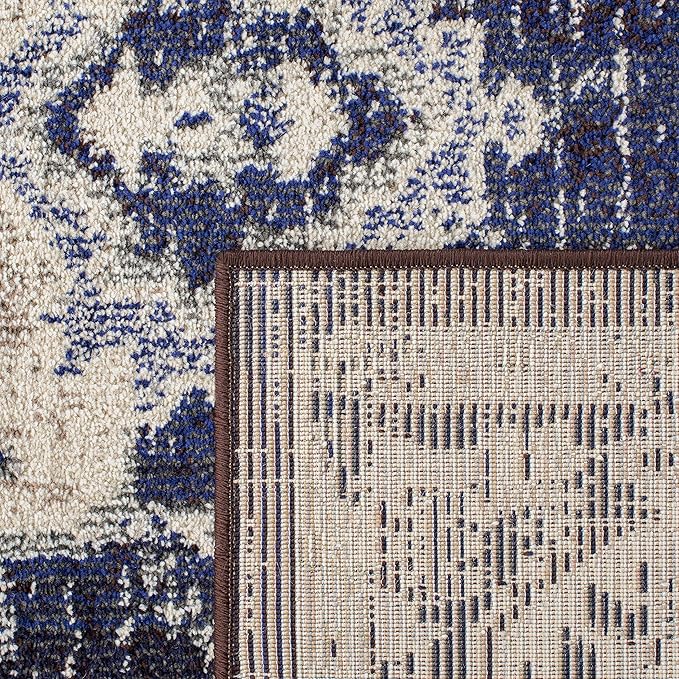 SAFAVIEH Monaco Collection Area Rug - 3' x 5', Ivory & Navy, Non-Shedding & Easy to Clean, Distressed Medallion Design, Ideal for Living Room, Bedroom, Dining Space (MNC243C)