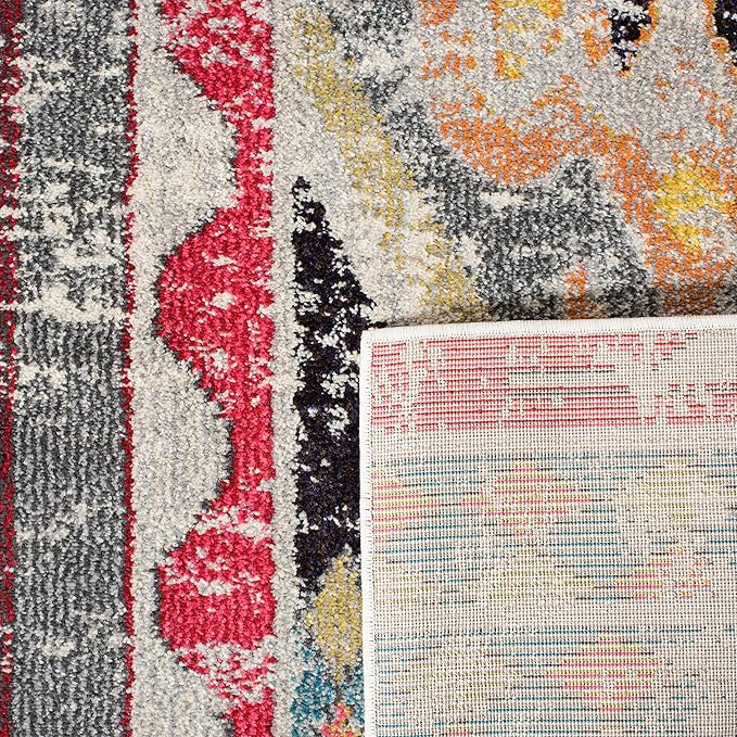 SAFAVIEH Monaco Collection Area Rug - 9' x 12', Light Grey & Multi, Boho Chic Tribal Distressed Design, Non-Shedding & Easy Care, Ideal for High Traffic Areas in Living Room, Bedroom (MNC222G)