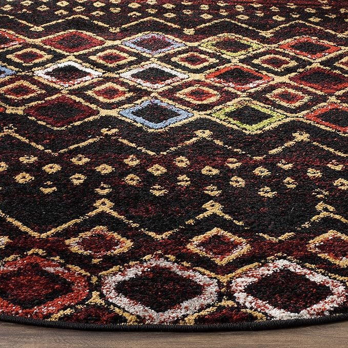 SAFAVIEH Amsterdam Collection Area Rug - 11' Round, Black & Multi, Moroccan Boho Design, Non-Shedding & Easy Care, Ideal for High Traffic Areas in Living Room, Bedroom (AMS108P)