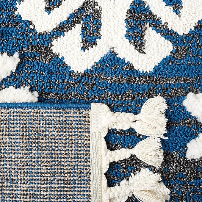 SAFAVIEH Moroccan Tassel Shag Collection Area Rug - 6'7" x 9'2", Navy & Ivory, Rustic Trellis, Non-Shedding & Easy Care, 2-inch Thick Ideal for High Traffic Areas in Living Room, Bedroom (MTS652N)