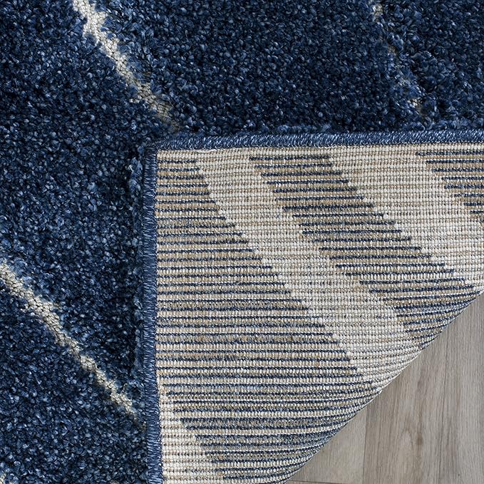 SAFAVIEH Area Rug 8x10 - Florida Shag Collection - Large - Dark Blue & Cream, Non-Shedding & Easy Cleaning, Plush Thick Pile, Ideal for Living Room, Bedroom, Dining Space (SG472-6511)