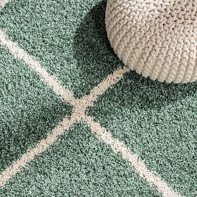 SAFAVIEH Hudson Shag Collection Area Rug - 4' Square, Green & Ivory, Non-Shedding & Easy Cleaning, Plush Thick Pile, Ideal for Living Room, Bedroom, Dining Space (SGH281Y)