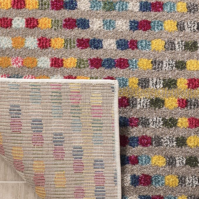 SAFAVIEH Monaco Collection Area Rug - 6'7" Square, Multi & Beige, Boho Diamond Design, Non-Shedding & Easy Care, Ideal for High Traffic Areas in Living Room, Bedroom (MNC204F)