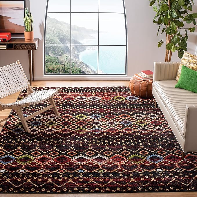 SAFAVIEH Amsterdam Collection 3' Round Blue/Ivory AMS108L Moroccan Boho Non-Shedding Living Room Bedroom Area Rug