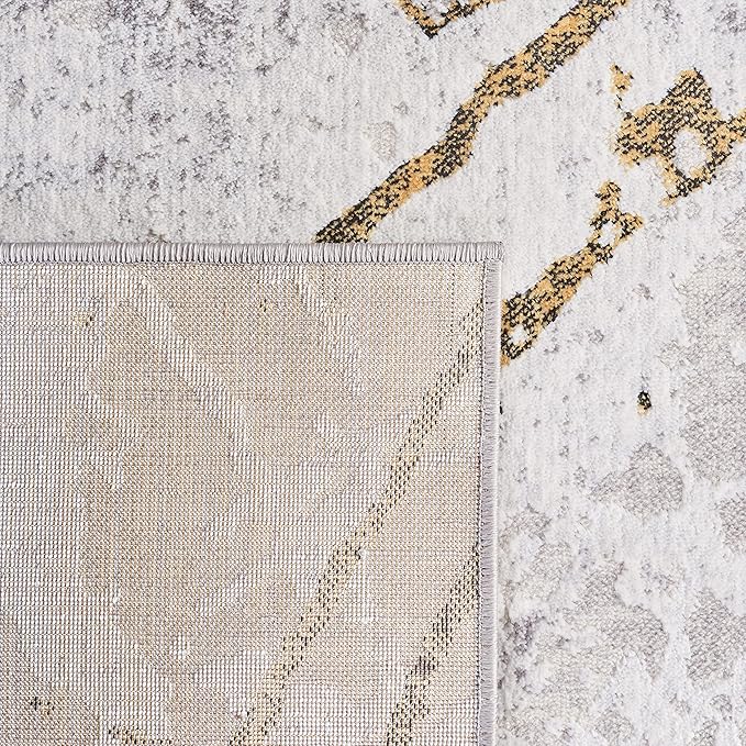 SAFAVIEH Amelia Collection Area Rug - 3' Square, Grey & Gold, Modern Abstract Design, Non-Shedding & Easy Care, Ideal for High Traffic Areas in Living Room, Bedroom (ALA293G)