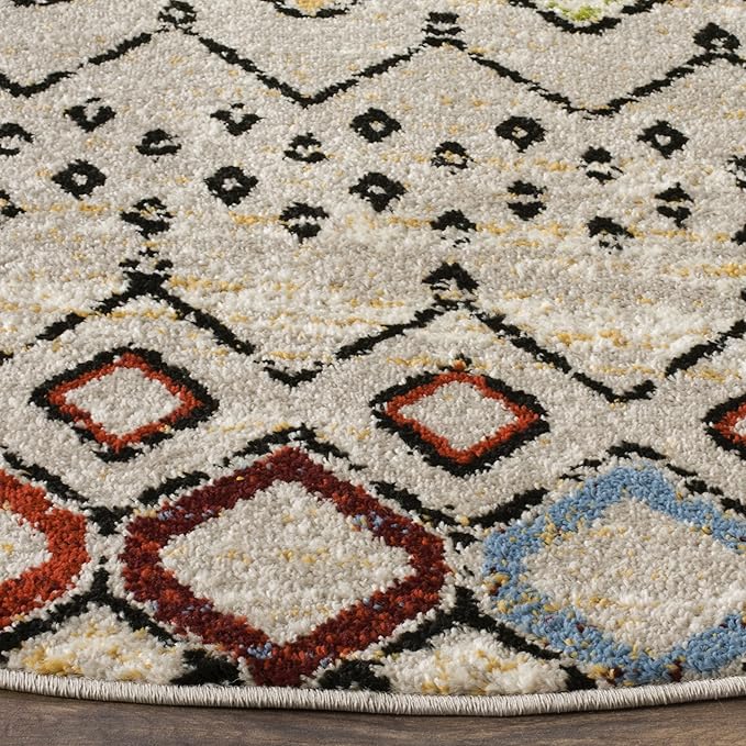 SAFAVIEH Amsterdam Collection Area Rug - 11' Round, Light Grey & Multi, Moroccan Boho Design, Non-Shedding & Easy Care, Ideal for High Traffic Areas in Living Room, Bedroom (AMS108G)
