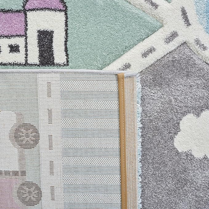 SAFAVIEH Area Rug 8x10 - Carousel Kids Collection - Large - Grey & Light Blue, Non-Shedding & Easy Cleaning, Ideal for Boys & Girls in Playroom, Nursery, Bedroom (CRK193F)