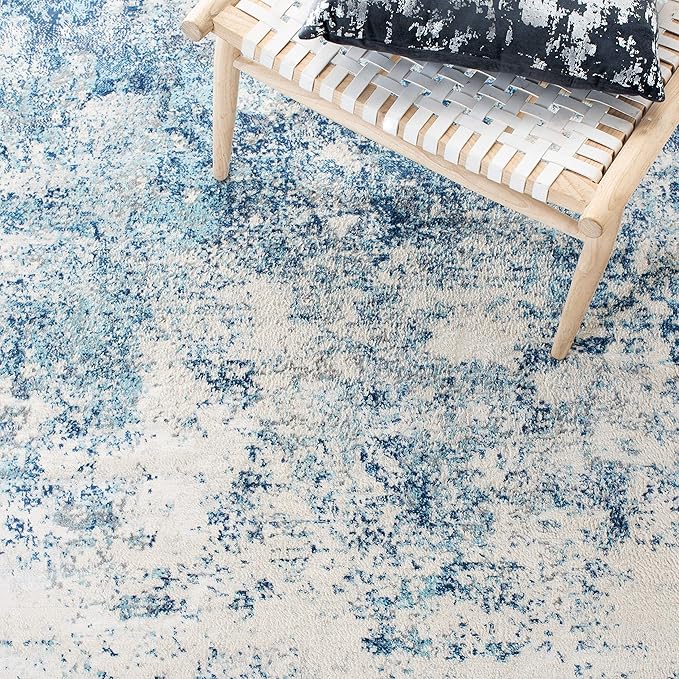 SAFAVIEH Brentwood Collection Runner Rug - 2' x 20', Ivory & Navy, Modern Abstract Design, Non-Shedding & Easy Care, Ideal for High Traffic Areas in Living Room, Bedroom (BNT822B)