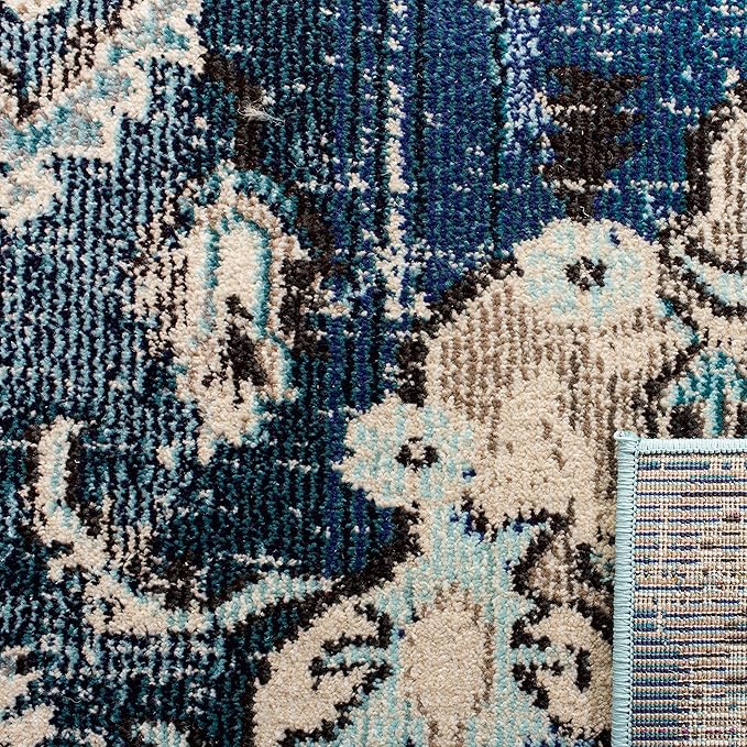 SAFAVIEH Monaco Collection Area Rug - 12' x 18', Navy & Light Blue, Non-Shedding & Easy to Clean, Distressed Medallion Design, Ideal for Living Room, Bedroom, Dining Space (MNC243N)