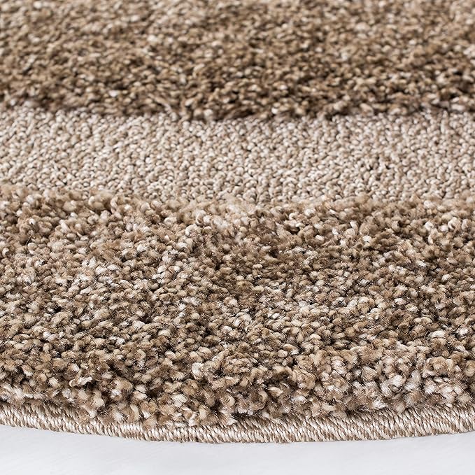 SAFAVIEH Florida Shag Collection Area Rug - 5' Round, Beige & Beige, Border Design, Non-Shedding & Easy Care, 1.2-inch Thick Ideal for High Traffic Areas in Living Room, Bedroom (SG454-1313)