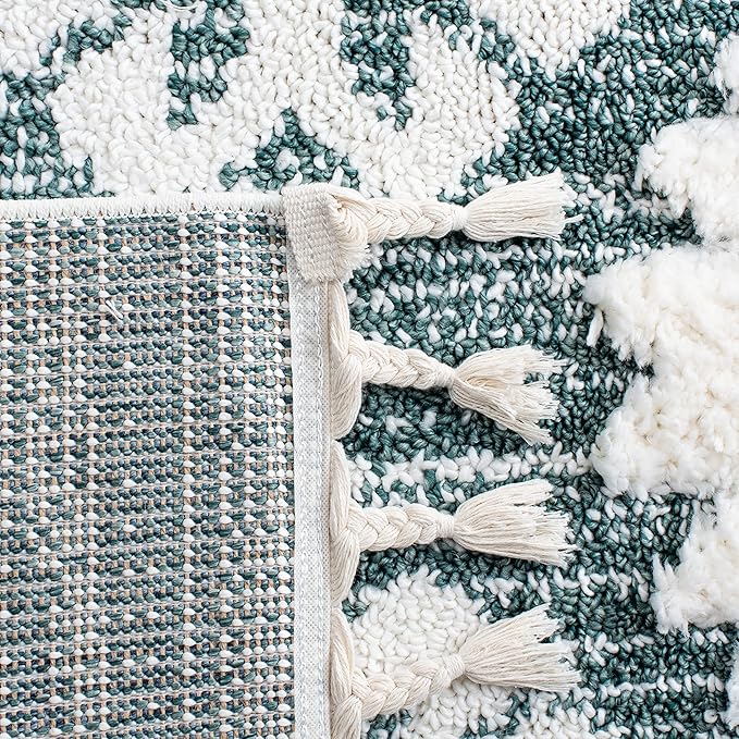 SAFAVIEH Moroccan Tassel Shag Collection Accent Rug - 3' x 5', Green & Ivory, Boho Design, Non-Shedding & Easy Care, 2-inch Thick Ideal for High Traffic Areas in Foyer, Living Room, Bedroom (MTS652Y)