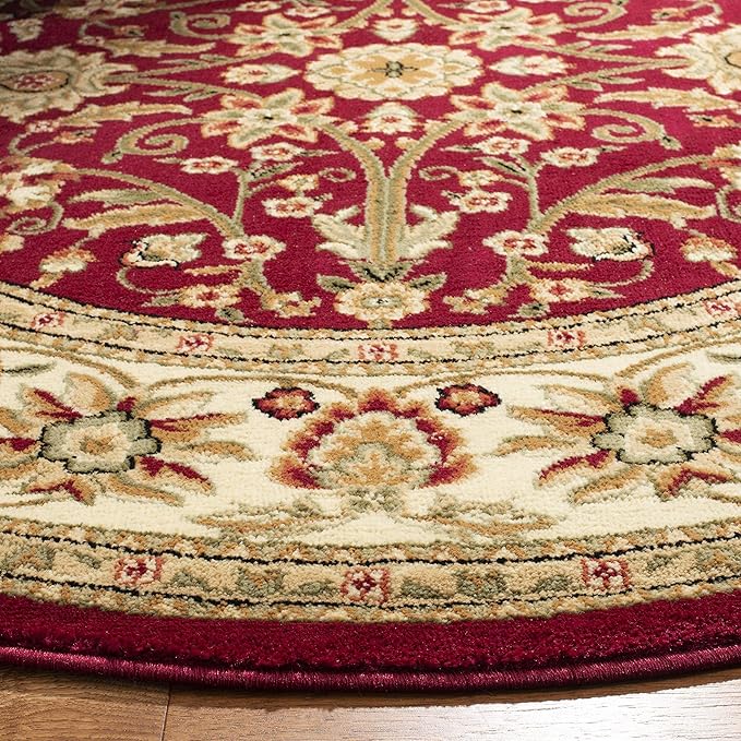 SAFAVIEH Lyndhurst Collection 6' Round Red / Ivory LNH212F Traditional Oriental Non-Shedding Dining Room Entryway Foyer Living Room Bedroom Area Rug