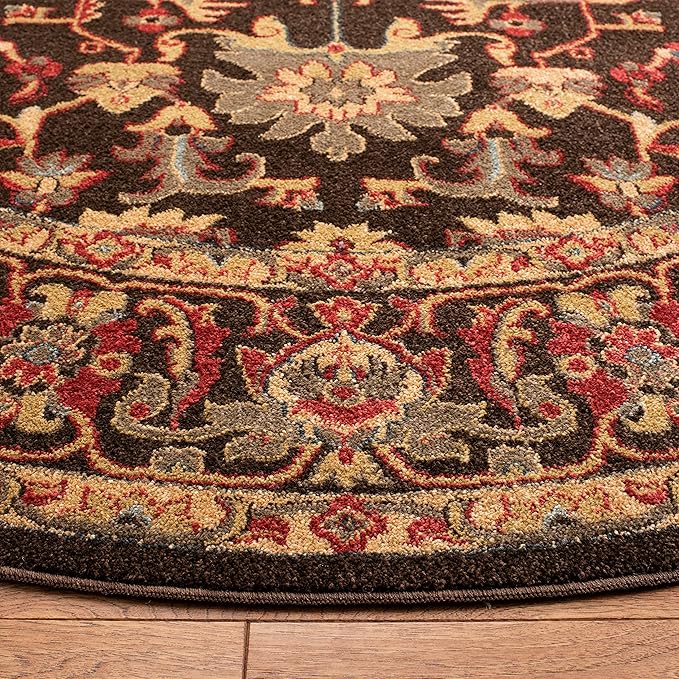 SAFAVIEH Mahal Collection Area Rug - 6'7" Round, Brown & Beige, Traditional Oriental Design, Non-Shedding & Easy Care, Ideal for High Traffic Areas in Living Room, Bedroom (MAH693T)