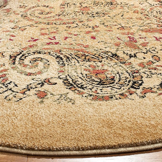 SAFAVIEH Lyndhurst Collection Area Rug - 7' Round, Beige & Multi, Traditional Paisley Design, Non-Shedding & Easy Care, Ideal for High Traffic Areas in Living Room, Bedroom (LNH224A)