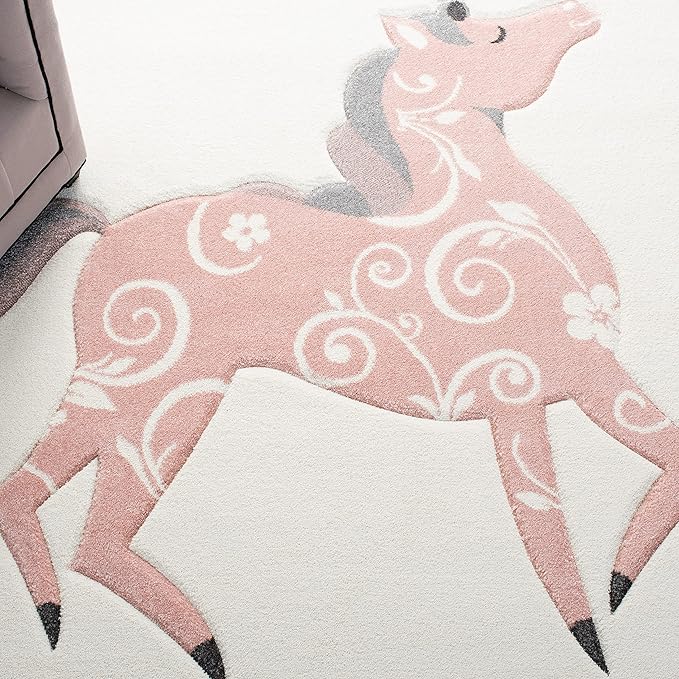 SAFAVIEH Carousel Kids Collection Runner Rug - 2' x 8', Ivory & Pink, Non-Shedding & Easy Care, Ideal for High Traffic Areas for Boys & Girls in Playroom, Nursery, Bedroom (CRK163A)